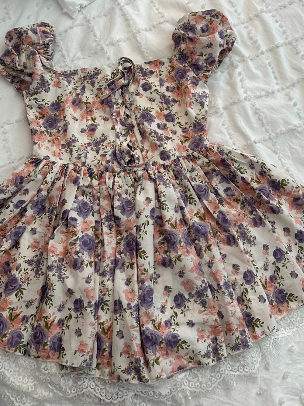 NWT Cider Floral Lace Trim Skort Dress Romper Cottagecore Puff Sleeve Small